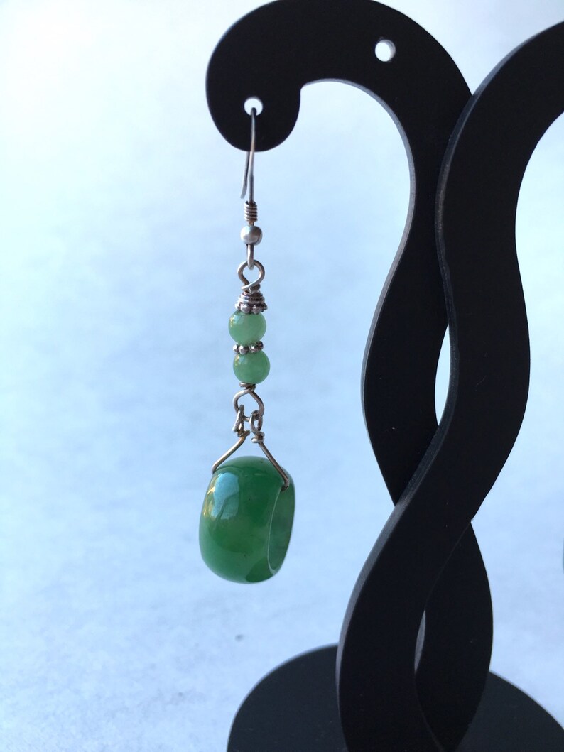 Jade Earrings, Carved Jade Earrings, Chinese Earrings, Jade Ring Earrings, Jade Jewellery, Green Jade Ring 925 Sterling Silver Earrings image 6