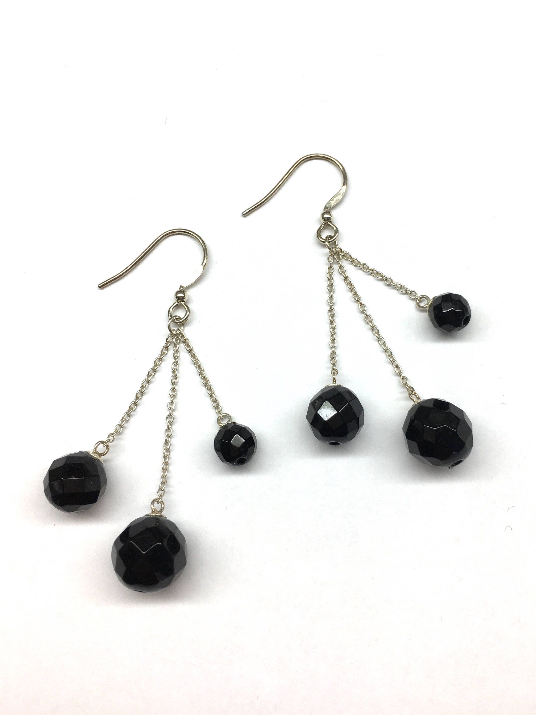 Onyx Earrings Black Agate Earrings 925 Sterling Silver Chain | Etsy