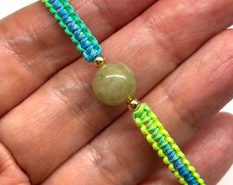 Jade Bracelet, Green Jade Bead, Rainbow Bracelet, Good Luck Bracelet,  Carved Jade Bead Adjustable Rainbow Cord Bracelet, Gem Stone Jewelry