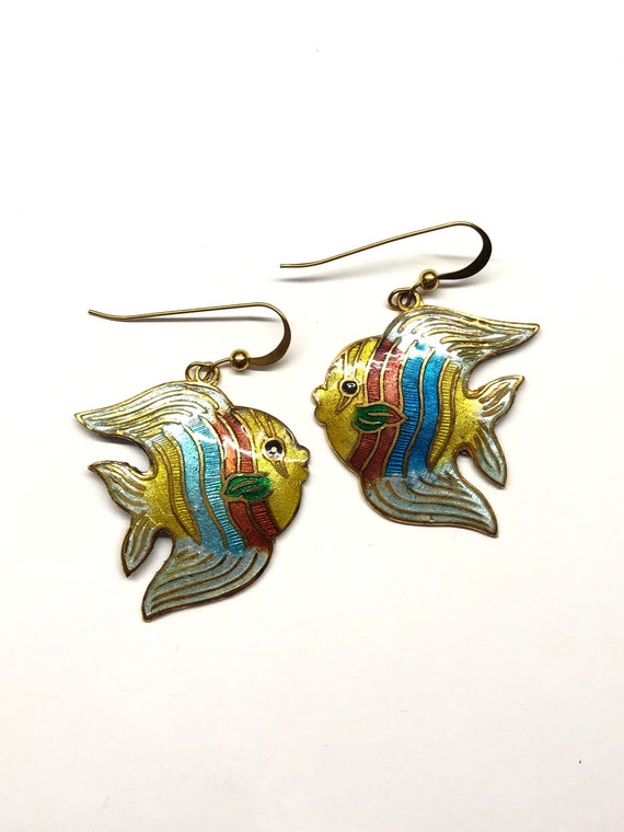 Vintage Fish Earrings, Angelfish Earrings, Chines… - image 3