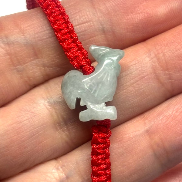 Jade Bracelet, Carved Jade Rooster Bracelet, Good Luck Bracelet, Lucky Bracelet, Chinese Zodiac Jade Rooster Adjustable Red Cord Bracelet