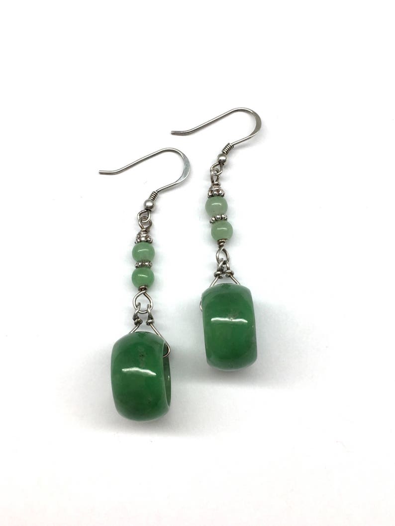 Jade Earrings, Carved Jade Earrings, Chinese Earrings, Jade Ring Earrings, Jade Jewellery, Green Jade Ring 925 Sterling Silver Earrings image 1