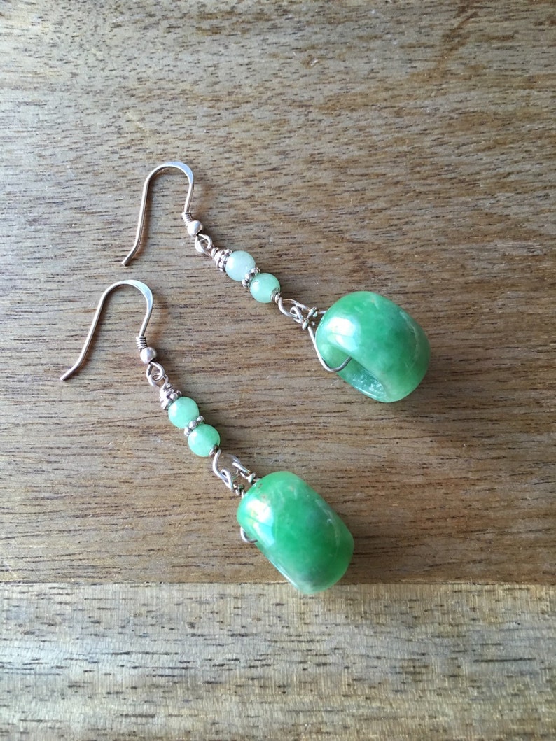 Jade Earrings, Carved Jade Earrings, Chinese Earrings, Jade Ring Earrings, Jade Jewellery, Green Jade Ring 925 Sterling Silver Earrings image 3