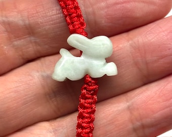 Pulsera de conejo de jade, pulsera china de la suerte, pulsera de conejito de jade de la buena suerte, pulsera ajustable de cordón rojo con conejo de jade tallado del zodiaco chino