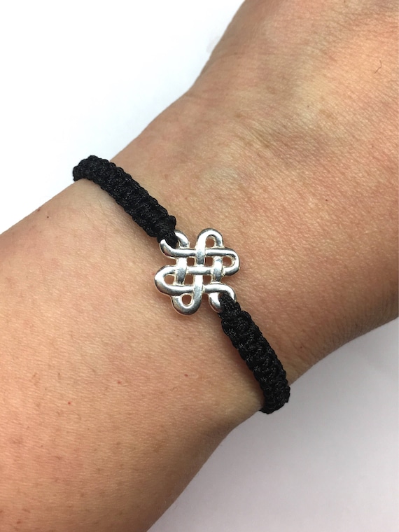 Bracelet noeud sans fin bracelet chanceux chinois bracelet de bonne chance solide 925 Sterling Silver Endless Knot Bracelet cordon noir reglable Etsy France