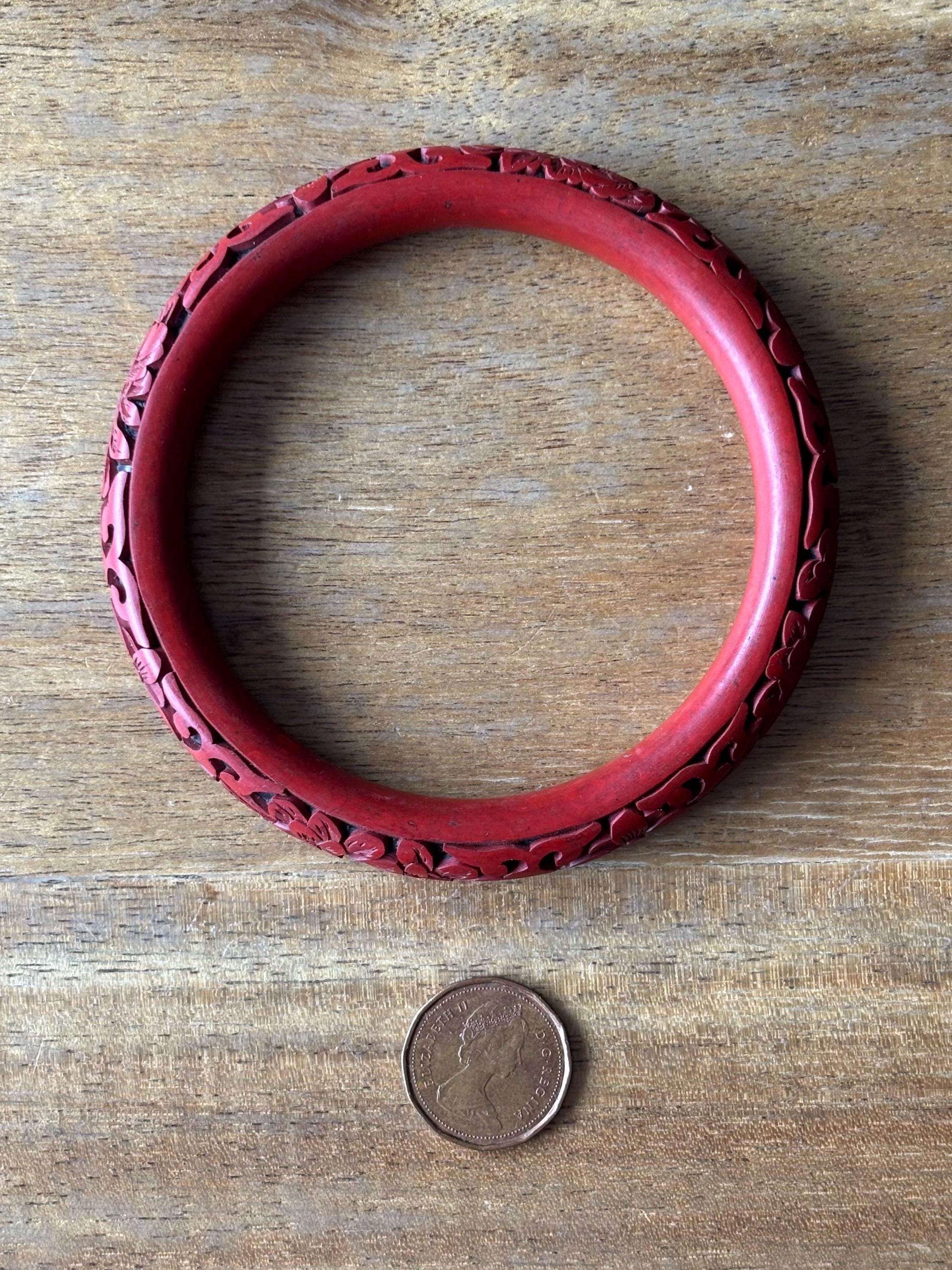 Buy Cinnabar Bangle, Vintage Hand Carved Cinnabar Lacquer Bangle