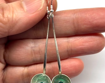 Mini Ladle Earrings, Red Sea Bamboo, Green Onyx, Miniature 925 Sterling Silver Ladle Earrings, Petite Small Kitchen Cooking Utensil Jewelry