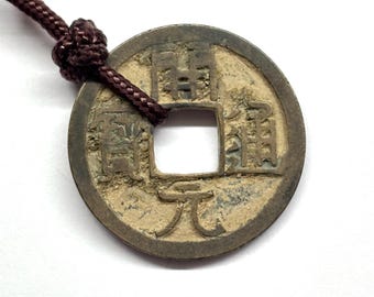 Moneda antigua china antigua, auténtica moneda antigua china, collar ajustable con cordón marrón, dinero de bronce de la dinastía Tang, 621 d. C. - 907 d. C.