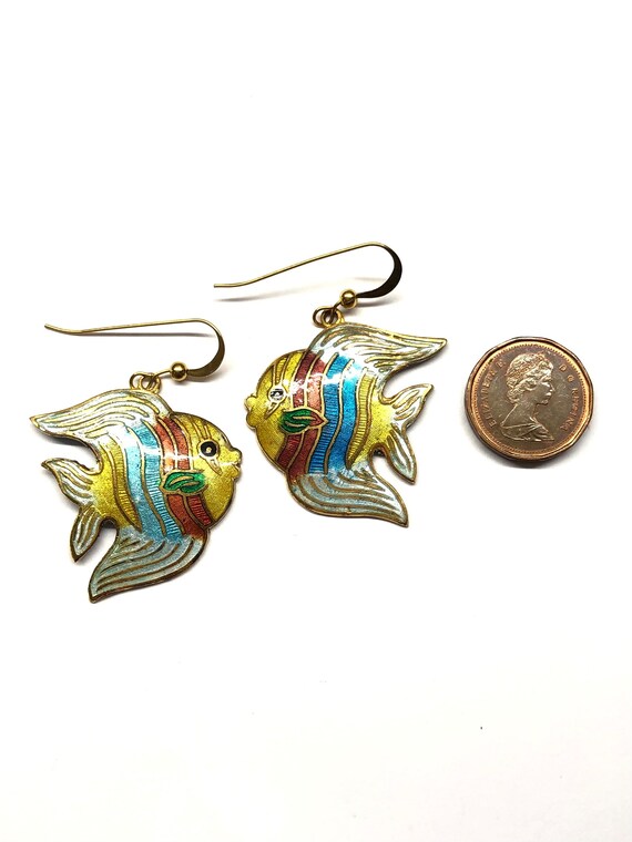 Vintage Fish Earrings, Angelfish Earrings, Chines… - image 4