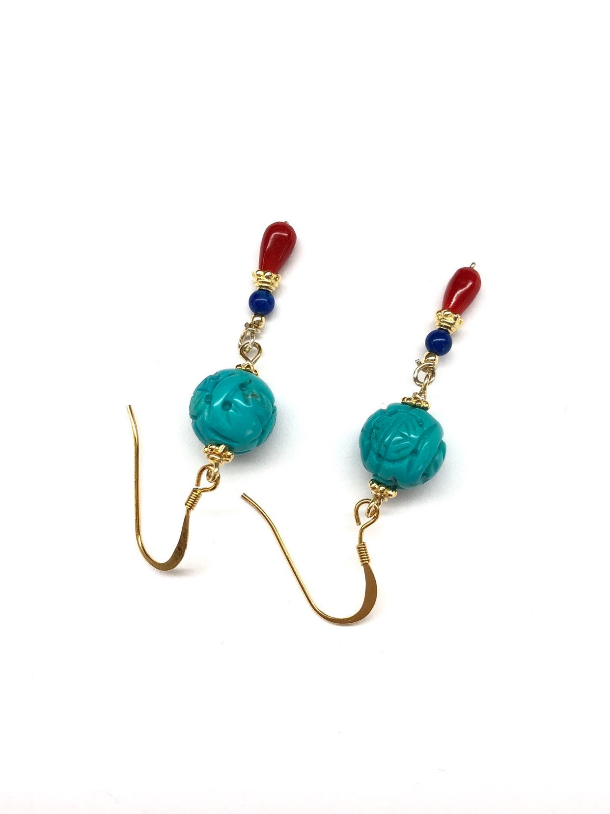 Turquoise Earrings Lapis Lazuli Earrings Genuine Coral | Etsy Canada