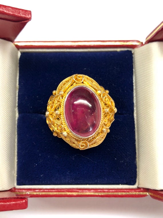 Ruby Ring, Vintage Oval Shaped Ruby Filigree Gold… - image 7