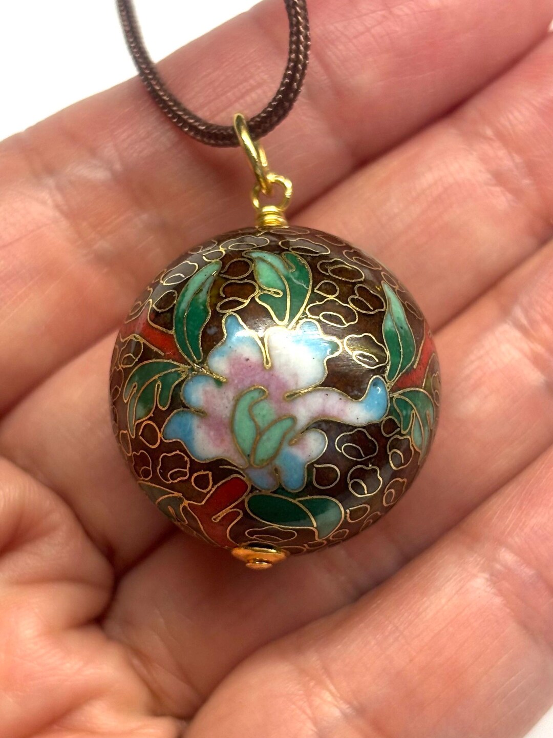 Chinese Cloisonne Pendant, Chinese Enamel Pendant, Rare Large