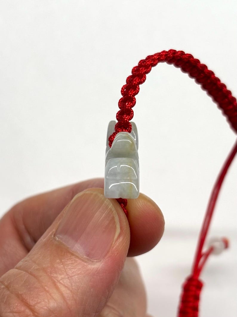 Pulsera de caballo de jade, pulsera china de la suerte, pulsera de caballo de jade de la buena suerte, pulsera de caballo de jade tallado del zodíaco chino con cordón rojo ajustable. imagen 8
