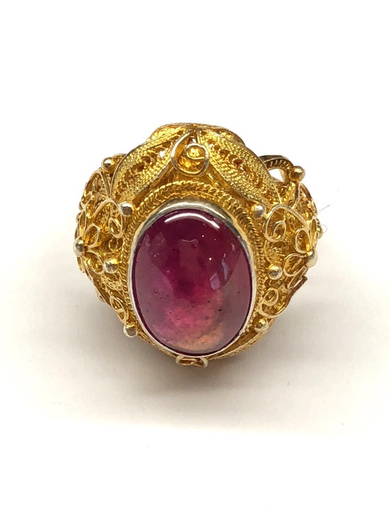 Ruby Ring, Vintage Oval Shaped Ruby Filigree Gold… - image 4