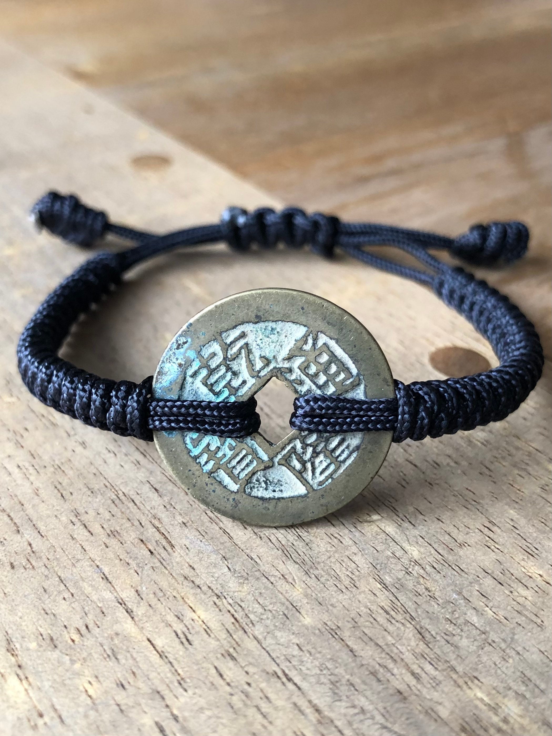 中国、年代物、貴重❗紫銅製、龍ブレスレット❗ Antique Good Luck Chinese Old Coin Bracelet, Authentic Qing