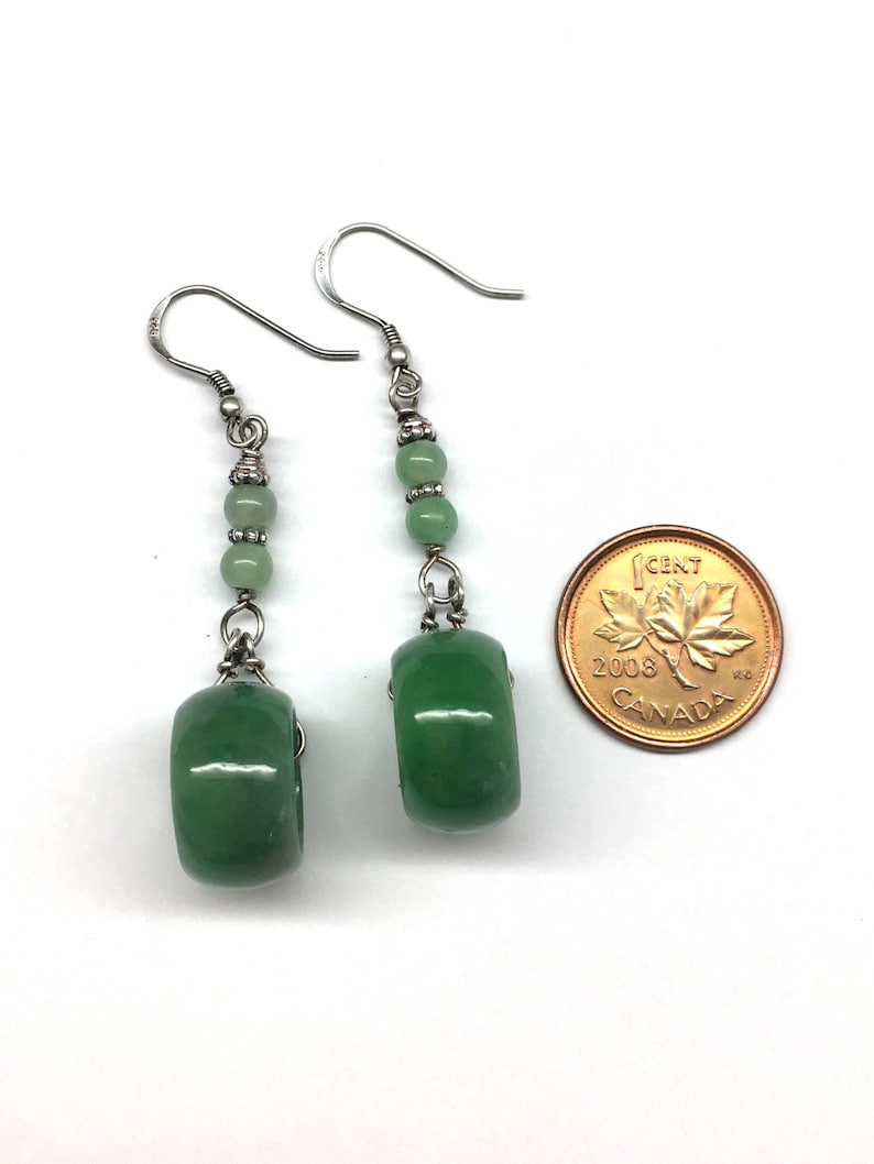 Jade Earrings, Carved Jade Earrings, Chinese Earrings, Jade Ring Earrings, Jade Jewellery, Green Jade Ring 925 Sterling Silver Earrings image 2