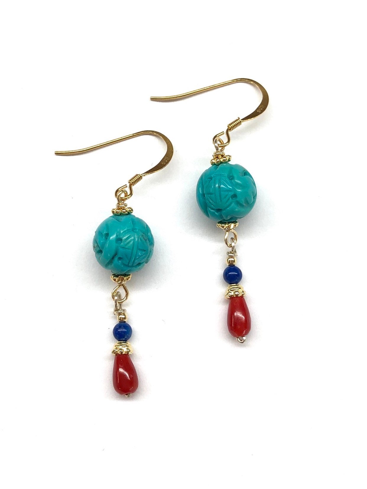 Turquoise Earrings Lapis Lazuli Earrings Genuine Coral - Etsy Canada