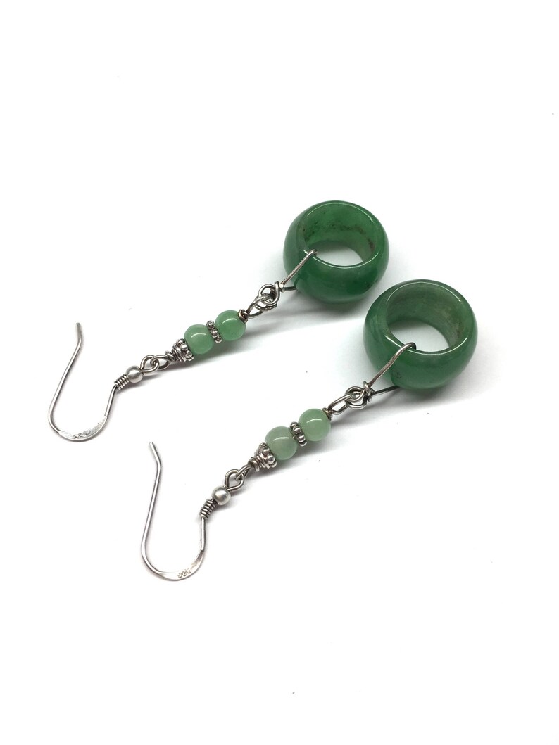 Jade Earrings, Carved Jade Earrings, Chinese Earrings, Jade Ring Earrings, Jade Jewellery, Green Jade Ring 925 Sterling Silver Earrings image 9