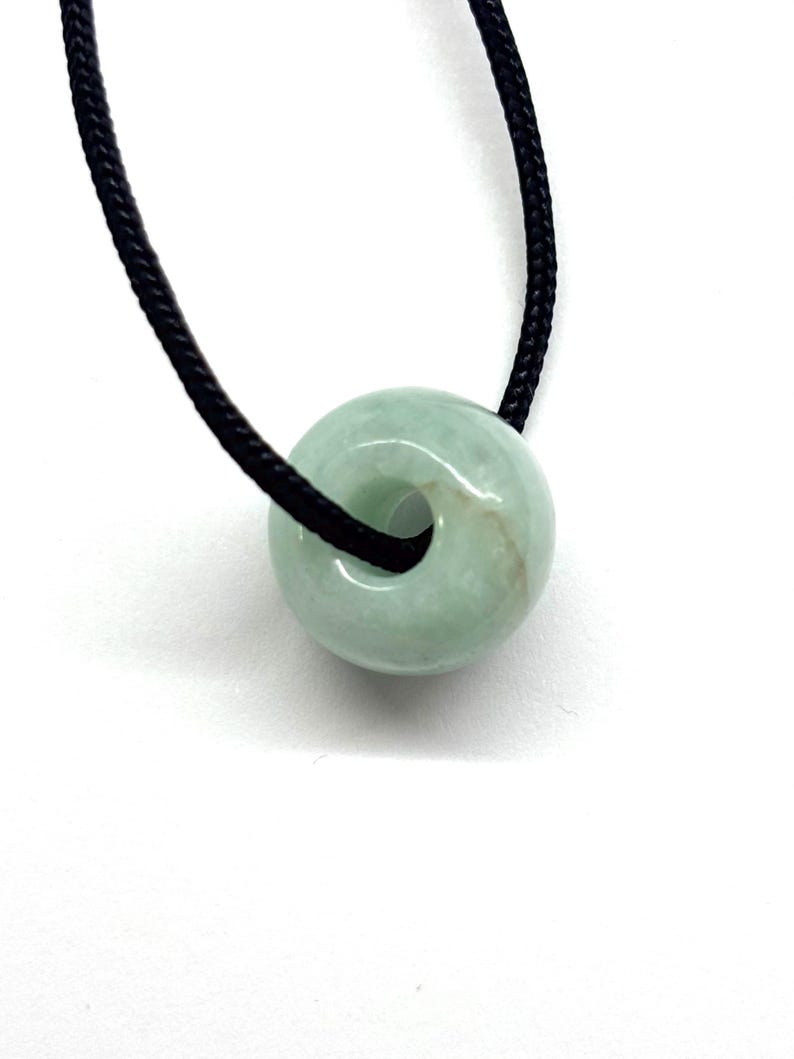 Jade Necklace, Carved Jade Bead Necklace, Green Jade Necklace, Minimalist Necklace, Natural Colour Jade Bead Adjustable Black Cord Necklace image 5