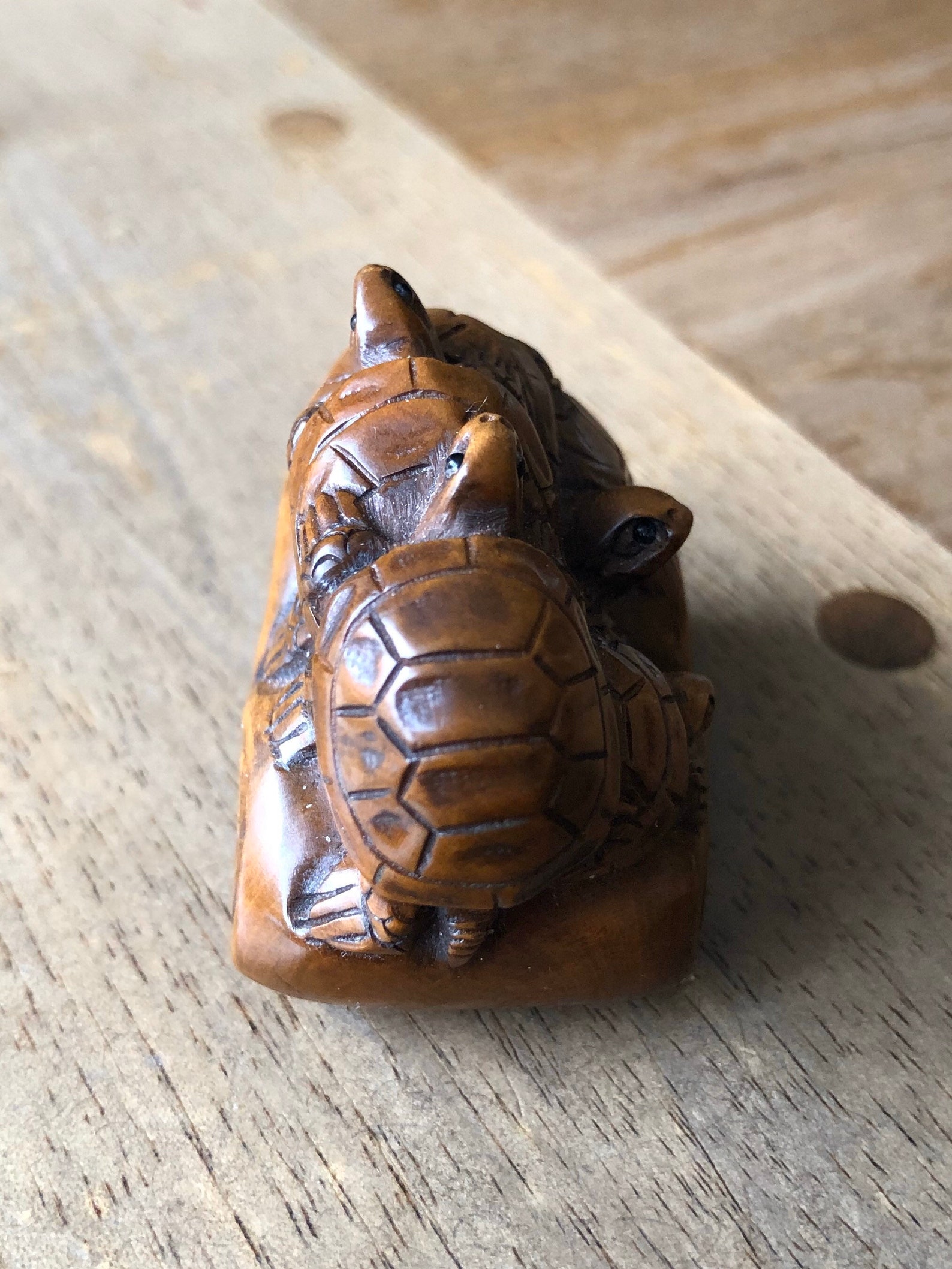 Netsuke Netsuke Turtle Carved Wood Turtles Carved Boxwood Etsy