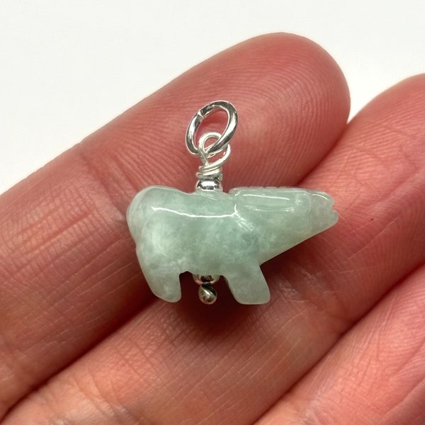 Breloque boeuf en jade sculpté, pendentif boeuf zodiaque chinois, porte-bonheur chinois, breloque en jade, pendentif vache en jade, pendentif en argent sterling 925 vache en jade