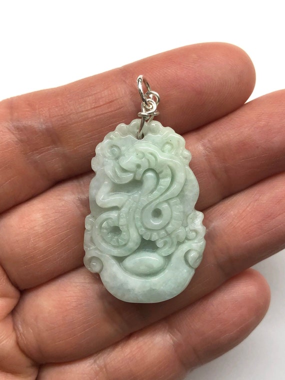 Happy Lucky Chinese Zodiac Snake Yuanbao Natural Jade Jadeite Amulet Pendant 