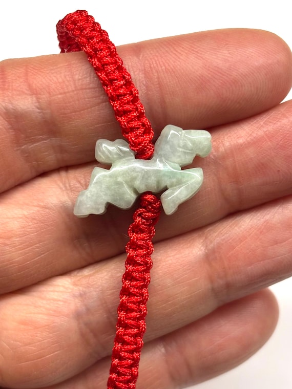 Jade Horse Bracelet, Chinese Lucky Bracelet , Good Luck Jade Horse Bracelet, Chinese Zodiac Carved Jade Horse Adjustable Red Cord Bracelet