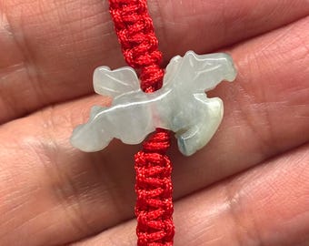 Jade Horse Bracelet, Chinese Lucky Bracelet , Good Luck Jade Horse Bracelet, Chinese Zodiac Carved Jade Horse Adjustable Red Cord Bracelet