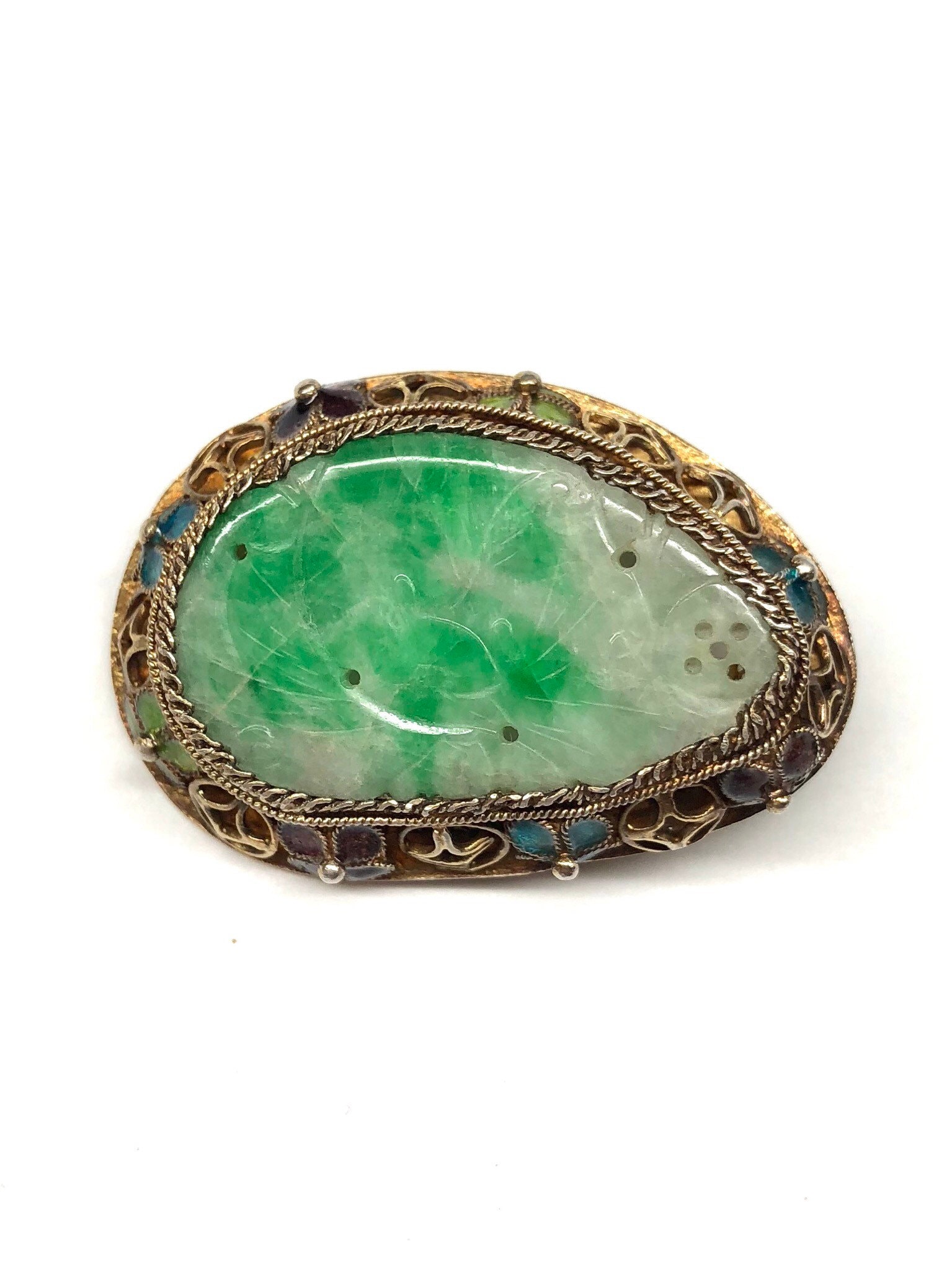 ヴィンテージ ◆ 老玉 A貨 翡翠 ひすい jade ブローチ ヴィンテージ ◇ 老玉 A貨 翡翠 ひすい jade ブローチ