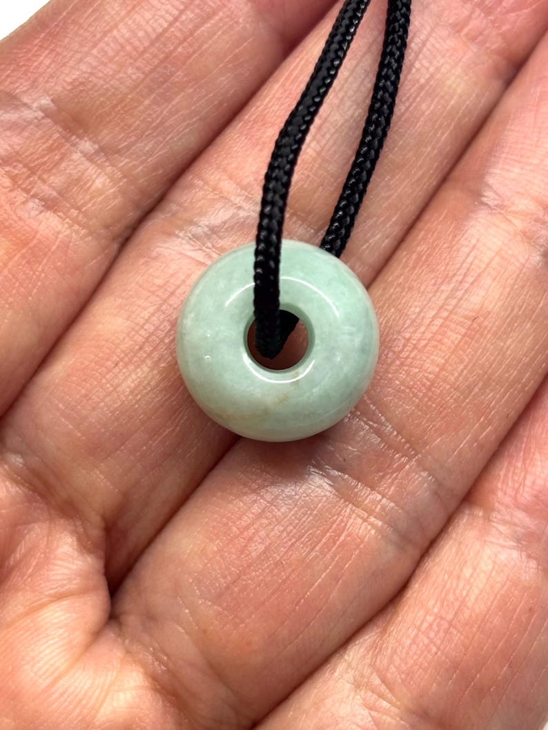 Jade Necklace, Carved Jade Bead Necklace, Green Jade Necklace, Minimalist Necklace, Natural Colour Jade Bead Adjustable Black Cord Necklace image 3