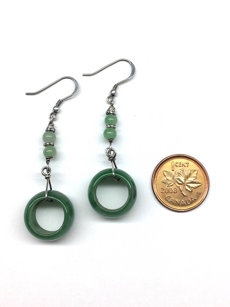 Jade Earrings, Carved Jade Earrings, Chinese Earrings, Jade Ring Earrings, Jade Jewellery, Green Jade Ring 925 Sterling Silver Earrings image 7