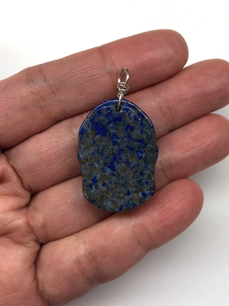 Carved Natural Lapis Gautama Buddha Head Sterling Silver Pendant Lapis Sakyamuni Buddha Pendant Lapis Lazuli Shakyamuni Buddha \u91ca\u8fe6\u725f\u5c3c