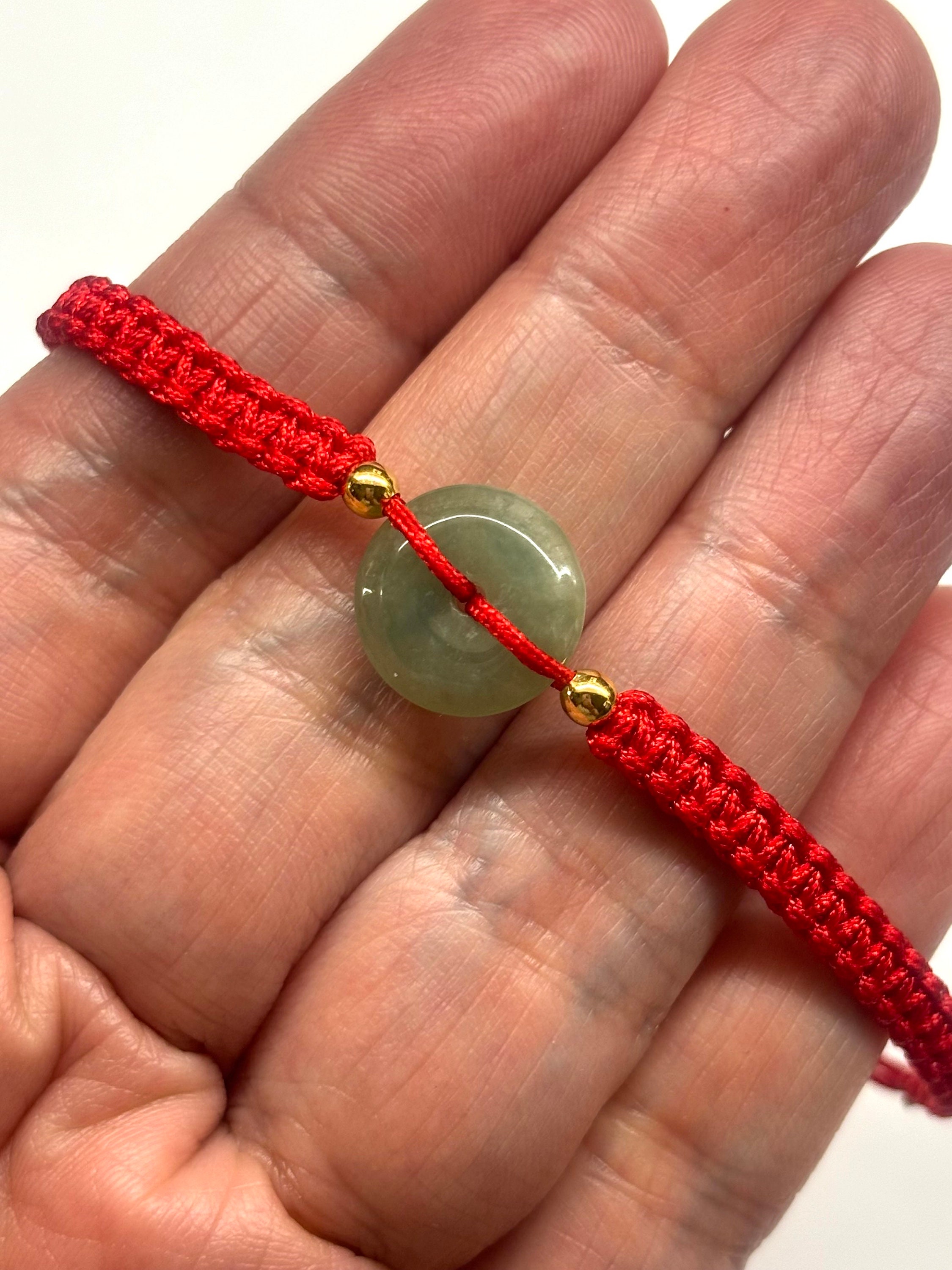 Jade Bracelet Jade Disc Bracelet Chinese Lucky Bracelet Jade Donut Safety Buckle Gold Plated Sterling Silver Bead Red Cord Bracelet Etsy UK