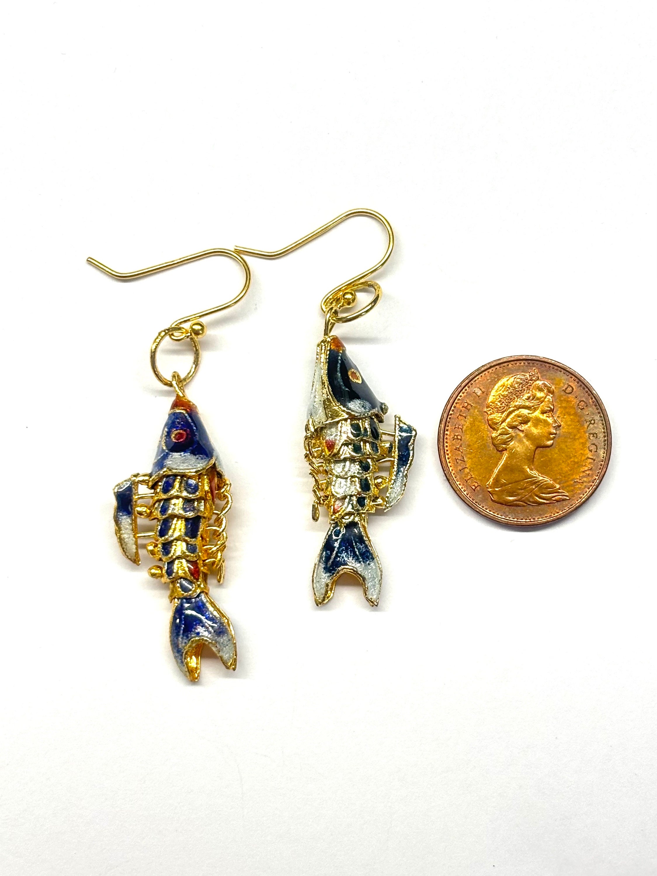 JELLYFISH　コンポート　アンティーク Good Luck Gold Fish Earrings, Movable Fish Earrings, Chinese