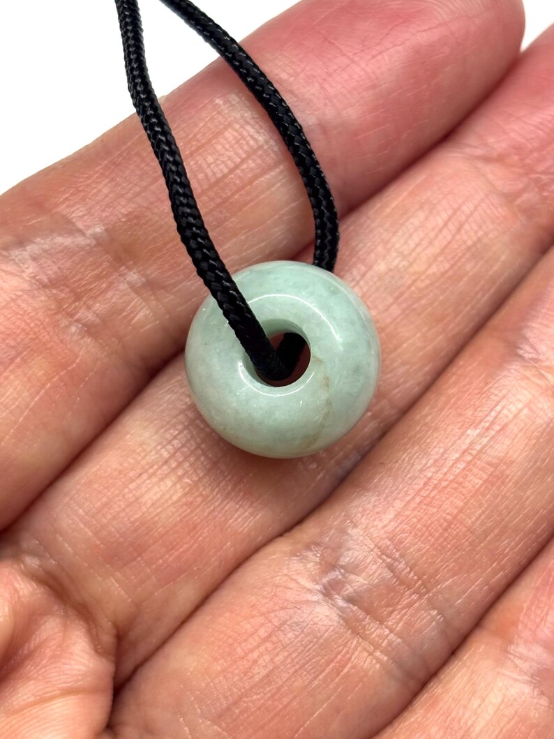 Jade Necklace, Carved Jade Bead Necklace, Green Jade Necklace, Minimalist Necklace, Natural Colour Jade Bead Adjustable Black Cord Necklace image 4