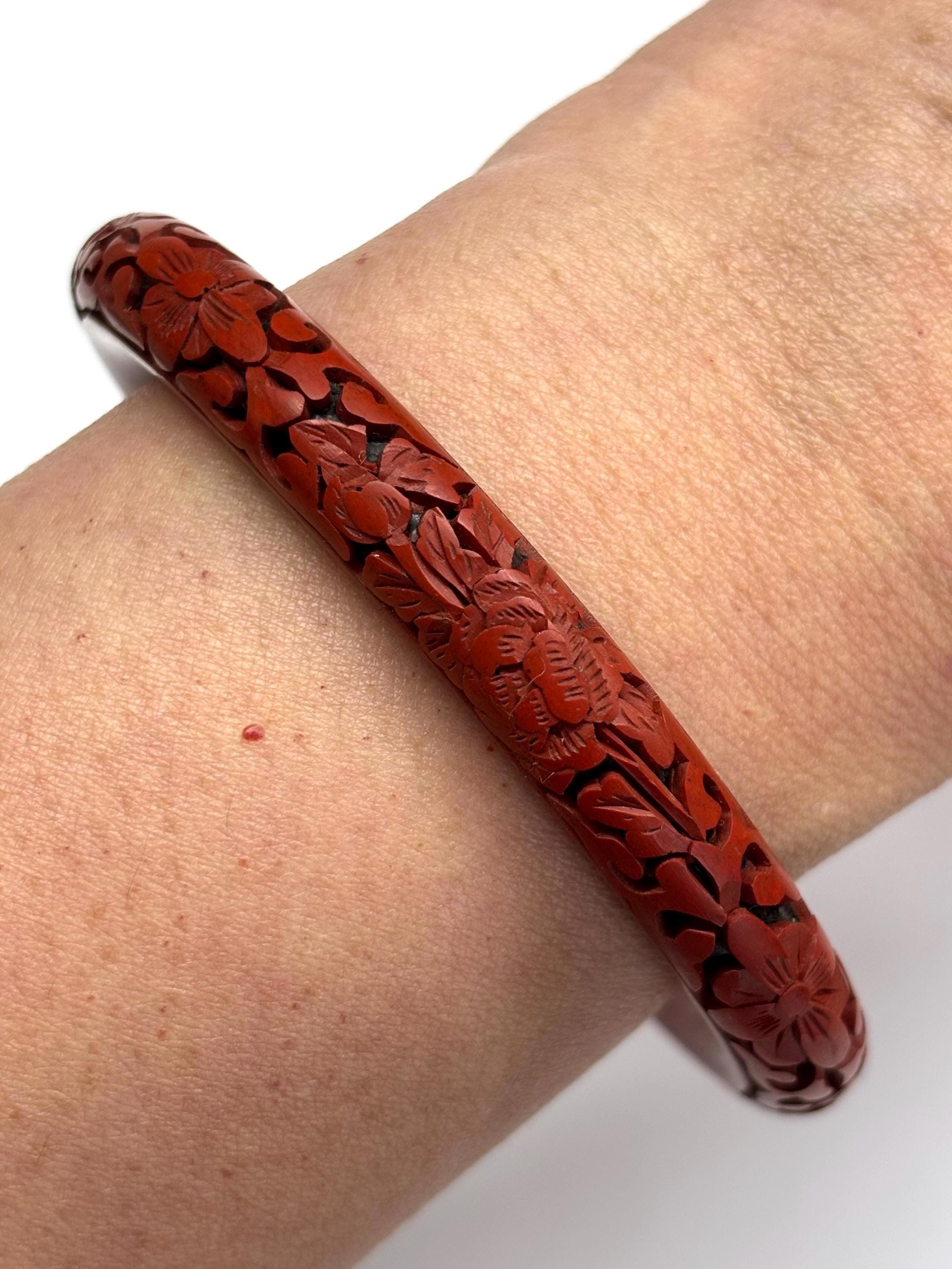 Buy Cinnabar Bangle, Vintage Hand Carved Cinnabar Lacquer Bangle