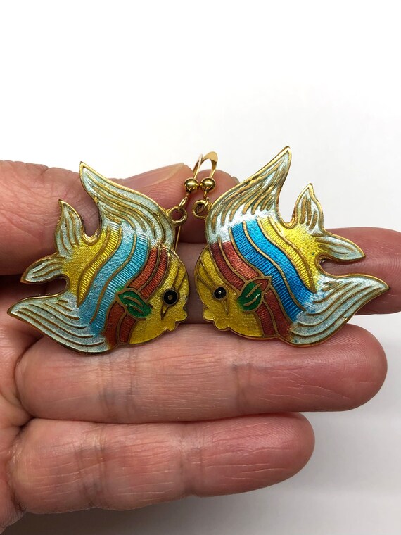Vintage Fish Earrings, Angelfish Earrings, Chines… - image 8