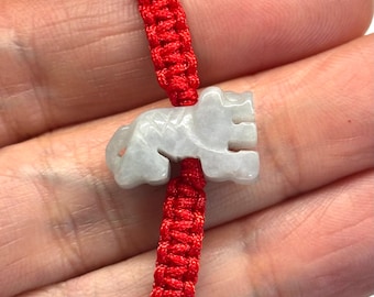Jade Tiger Bracelet, Chinese Lucky Bracelet, Good Luck Jade Tiger Bracelet, Chinese Zodiac Carved Jade Tiger Adjustable Red Cord Bracelet