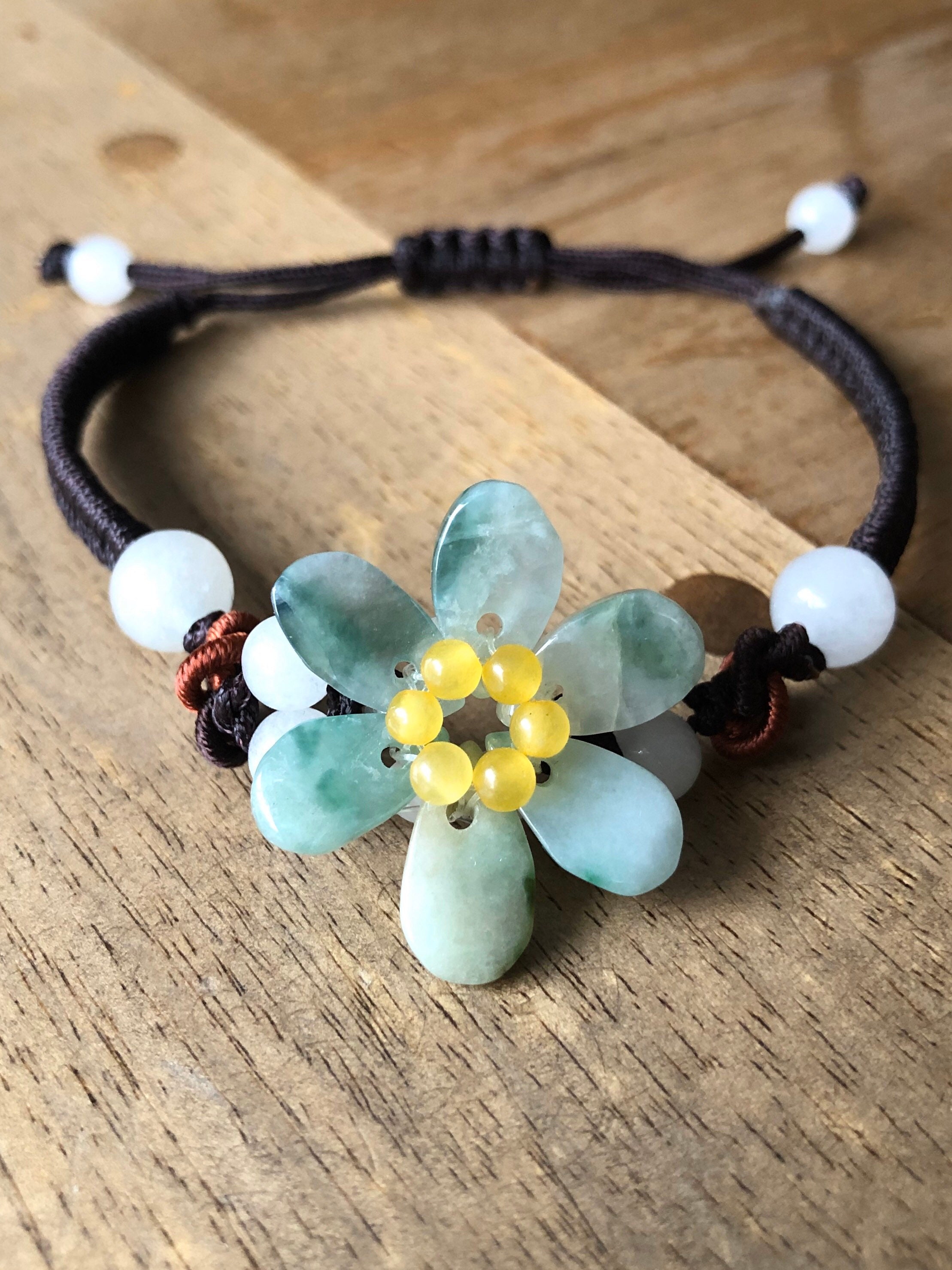 Jade Bracelet Jade Flower Bracelet Chinese Bracelet Good Etsy