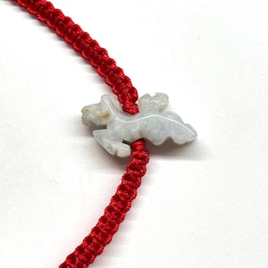 Pulsera de caballo de jade, pulsera china de la suerte, pulsera de caballo de jade de la buena suerte, pulsera de caballo de jade tallado del zodíaco chino con cordón rojo ajustable. imagen 6
