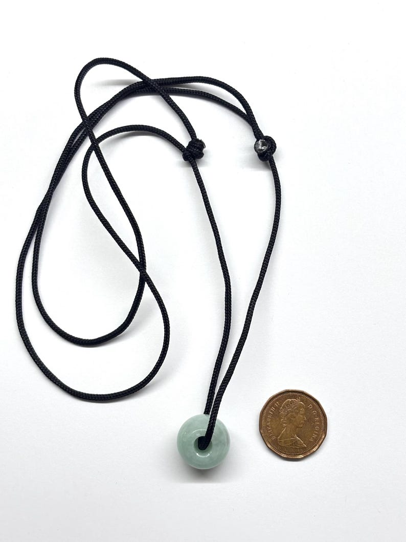 Jade Necklace, Carved Jade Bead Necklace, Green Jade Necklace, Minimalist Necklace, Natural Colour Jade Bead Adjustable Black Cord Necklace image 8