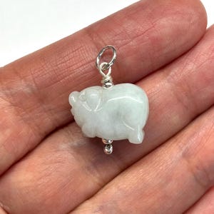 Carved Jade Pig Charm, Chinese Zodiac Jade Pig Pendant, Jade Pig Pendant, Jade Pig 925 Sterling Silver Pendant, Jade Charm, Jade Jewellery