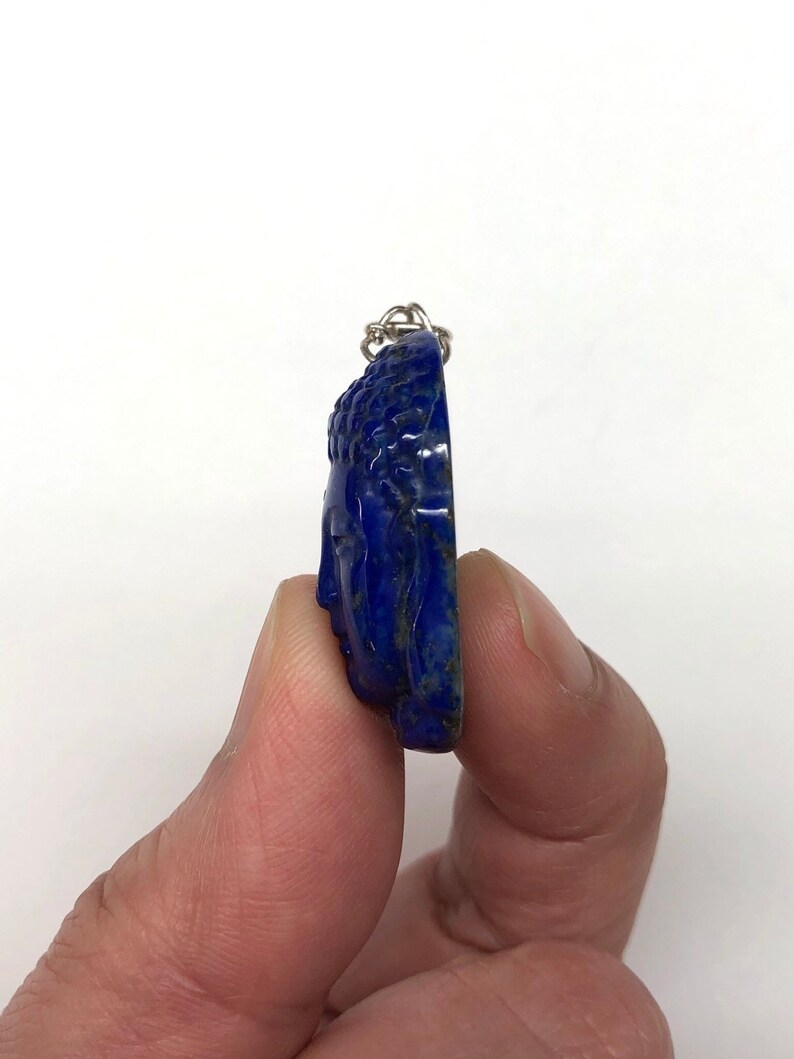 Carved Natural Lapis Gautama Buddha Head Sterling Silver Pendant Lapis Sakyamuni Buddha Pendant Lapis Lazuli Shakyamuni Buddha \u91ca\u8fe6\u725f\u5c3c