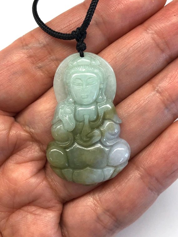 Jade Buddha Pendant Jade Guan Yin Pendant Carved Jade Guan Yin Goddess Kwan Yin Goddess of Mercy Adjustable Black Cord Necklace Etsy UK
