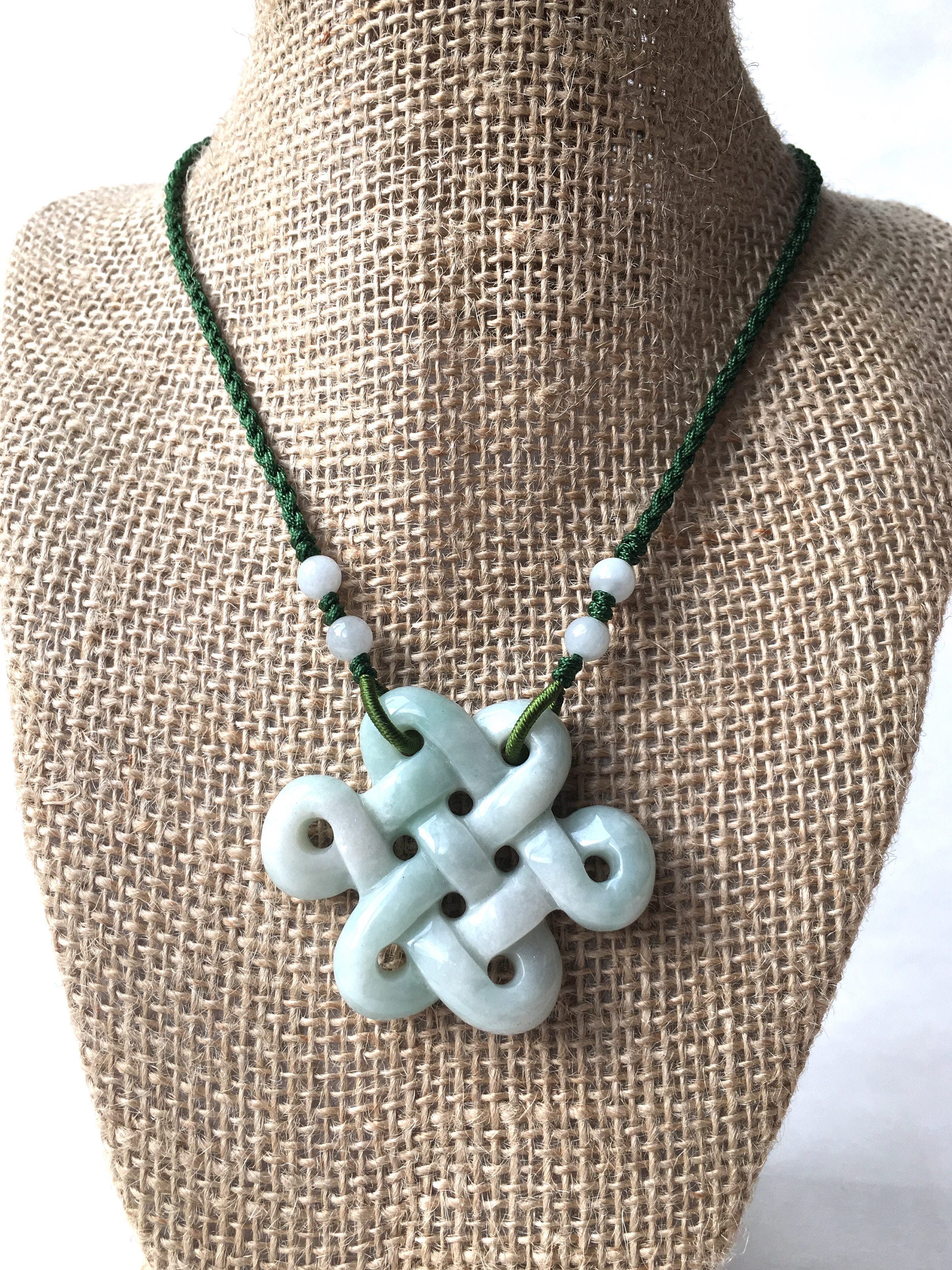 Carved Jade Pendant Jade Endless Knot Pendant Necklace Light Etsy