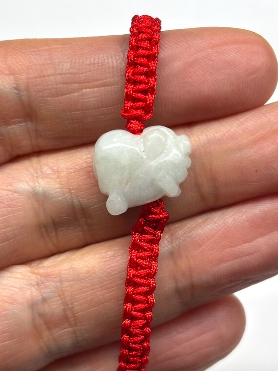 Jade Pig Bracelet, Chinese Lucky Bracelet, Chinese Good Luck Jade Pig Bracelet, Chinese Zodiac Carved Jade Pig Adjustable Red Cord Bracelet