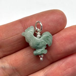 Carved Jade Rooster Charm, Chinese Zodiac Jade Rooster Pendant, Jade Chicken Pendant, Jade Rooster 925 Sterling Silver Pendant, Jade Charm