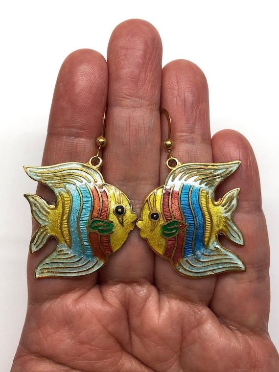 Vintage Fish Earrings, Angelfish Earrings, Chines… - image 1