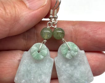 Jade Earrings, Green Jade, Carved Jade Flower Earrings, Carved Jade Jewelry, Genuine Jade, Natural Colour Jade 925 Sterling Silver Earrings