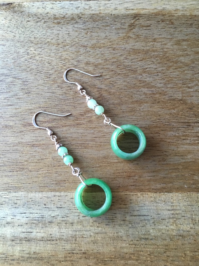 Jade Earrings, Carved Jade Earrings, Chinese Earrings, Jade Ring Earrings, Jade Jewellery, Green Jade Ring 925 Sterling Silver Earrings image 4